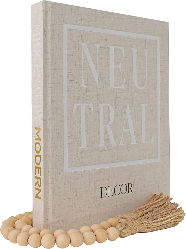 Kigan Home Linen Decorative Book - Real Hardcover Neutral Midcentury Modern - Wooden Bead Garland... | Amazon (US)