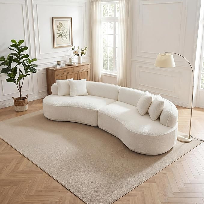 KEIKI 114" Boucle Curved Modular Sectional Sofa with 4 Pillows, Upholstered Oversized 4-Seater Bo... | Amazon (US)