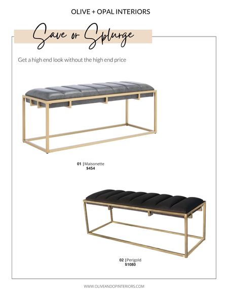 Would you save or splurge on this leather bench?!
.
.
.
Maisonette
Perigold
Leather Bench
Suede Bench
Gold Accents

#LTKbeauty #LTKstyletip #LTKhome
