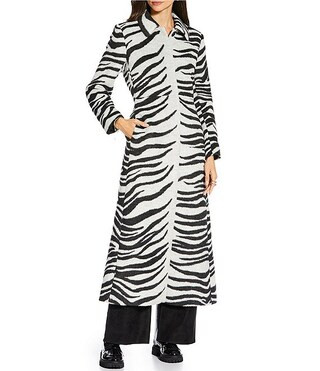 Gianni Bini x Sydney Silverman Marlee Wool Blend Zebra Jacquard Longline Long Sleeve Coat | Dilla... | Dillard's