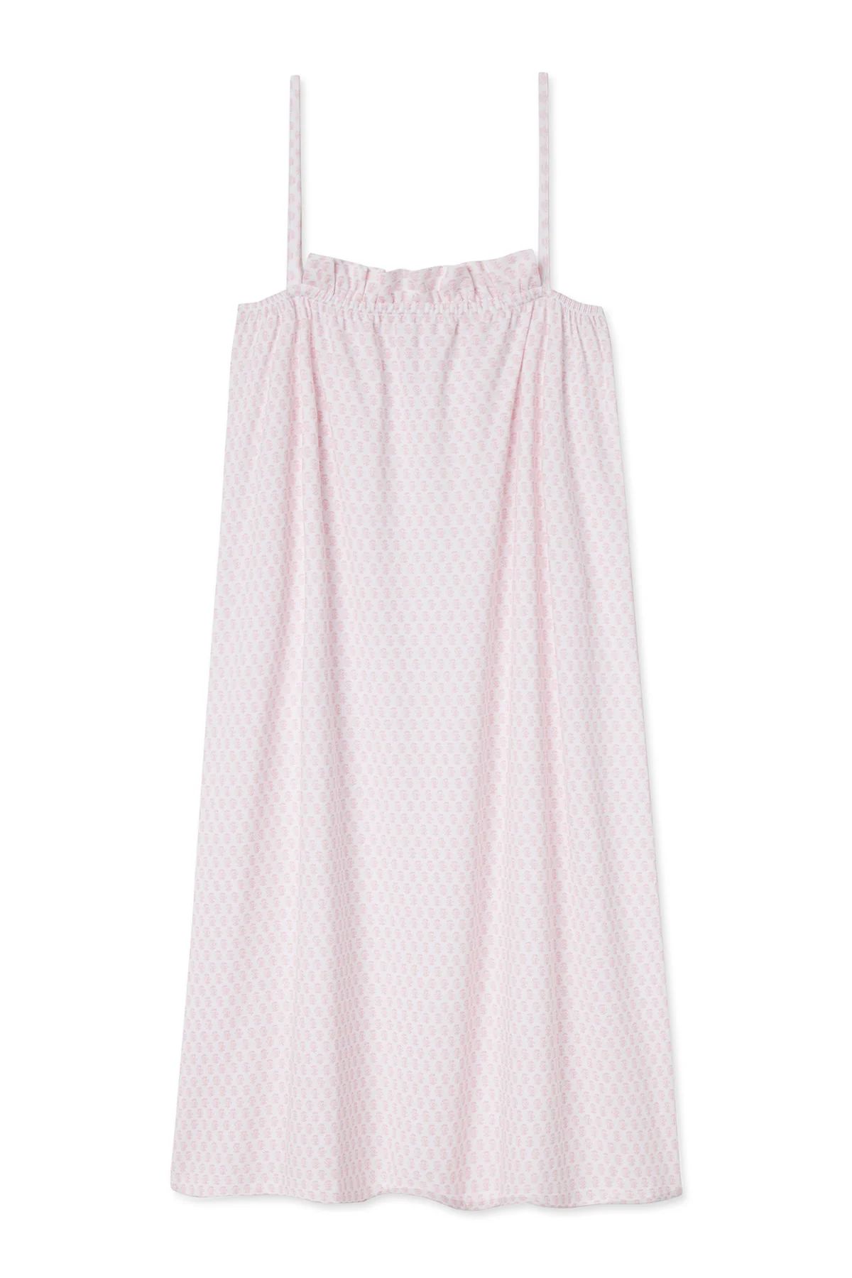 Pima Ruffle Midi Nightgown in English Rose Blockprint | Lake Pajamas