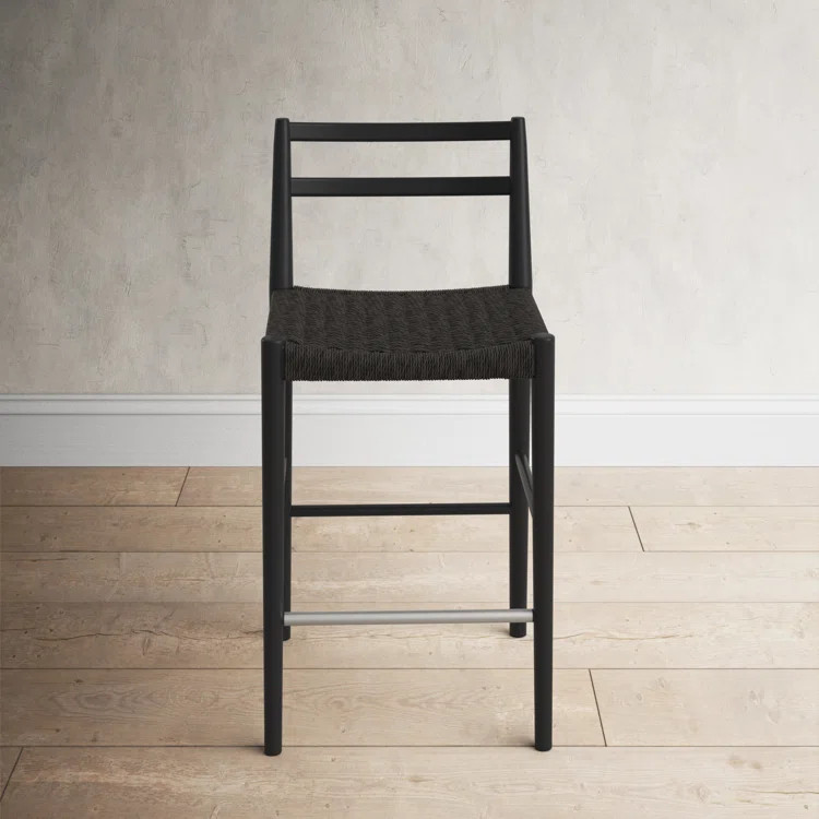 Birch Lane™ Derrek Counter Stool With Back - Black/black Woven Seat | Birch Lane | Wayfair North America