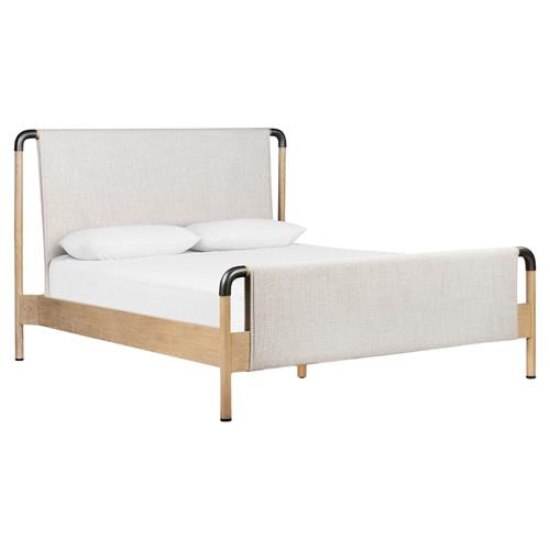 Jackson Modern Classic White Performance Brown Solid Oak Wood Bed - Queen | Kathy Kuo Home