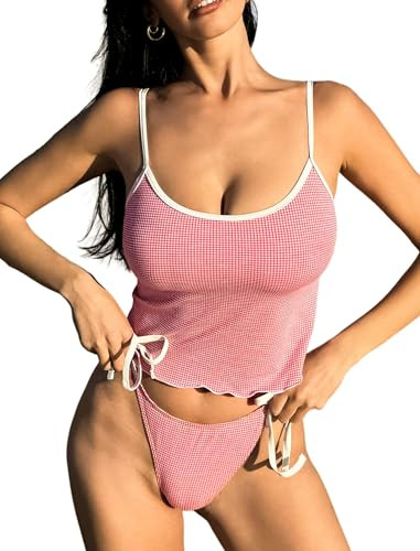 ZAFUL Tankini Swimsuits for Women Tie Front Tummy Control Spliced Ruffles Bikini Sets Two Piece B... | Amazon (US)