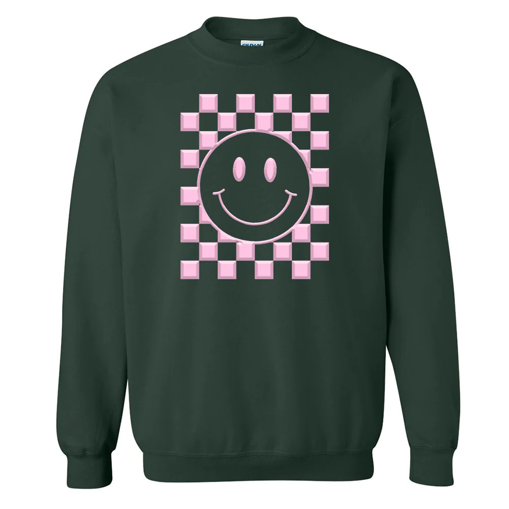 Smiley Check Puff Design Sweatshirt | United Monograms