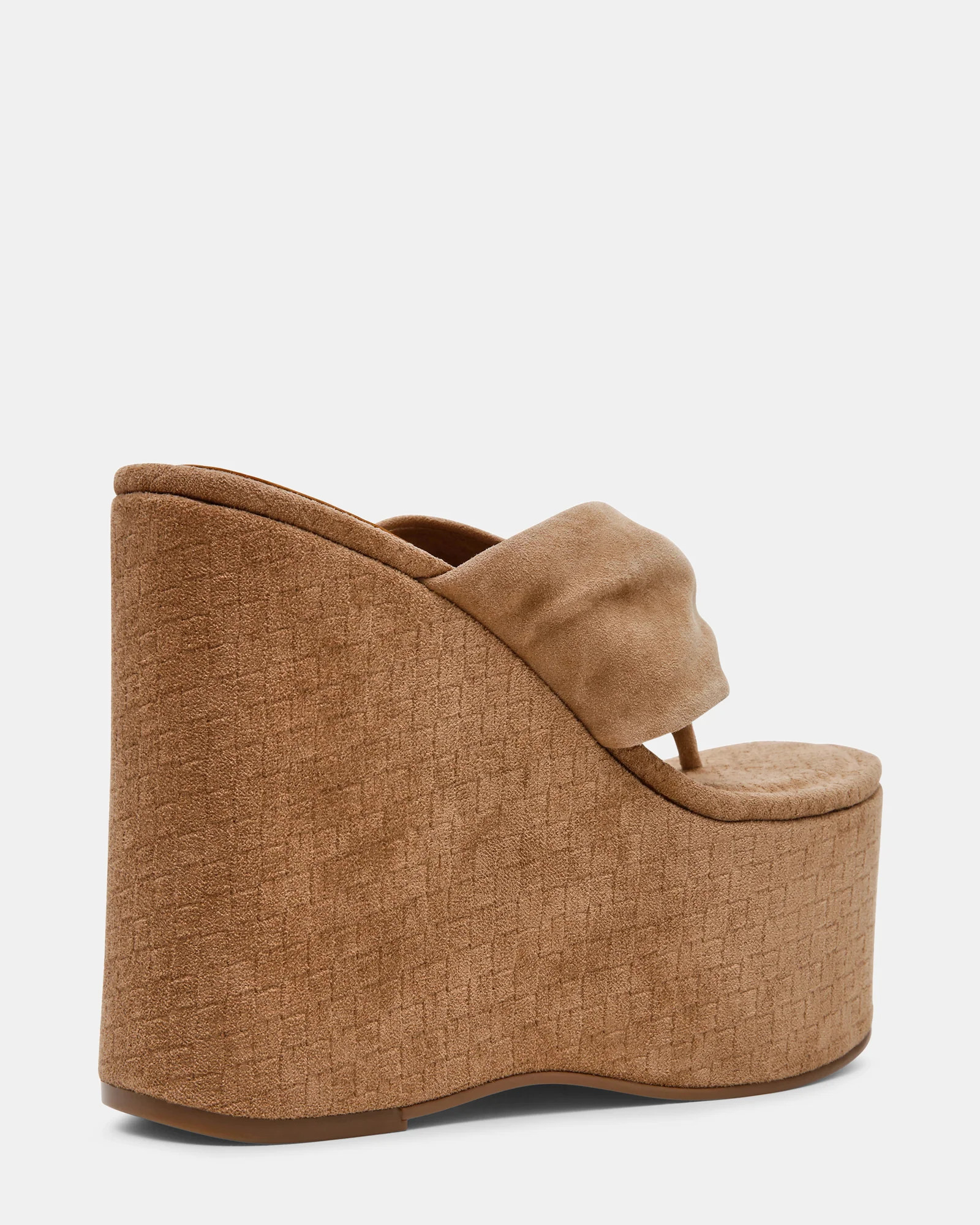 SAUCY Taupe Suede Thong Platform Wedge Women's Sandal | Steve Madden (US)