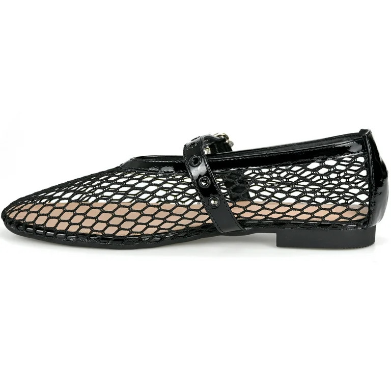 Women's Mesh Ballet Black Flats Buckle Comfortable Casual Office Fishnet Ballet Flats | Walmart (US)