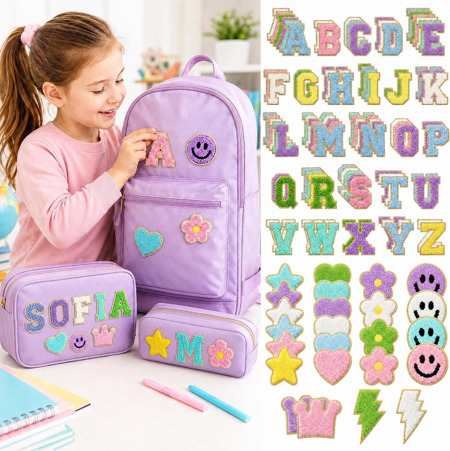 107 PCS Chenille Letter Patches, 83 A-Z + 24 Icons, Self-Adhesive & Iron-On | Amazon (US)