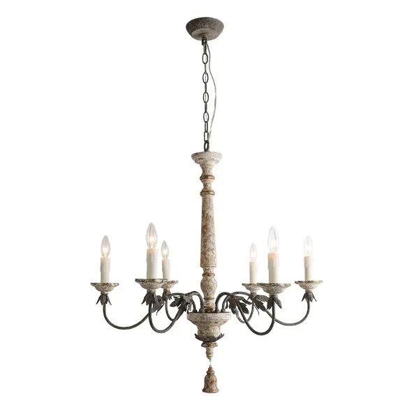 LNC 6-Light Antique Metal Wood French Country Chandelier Ceiling Lights | Bed Bath & Beyond