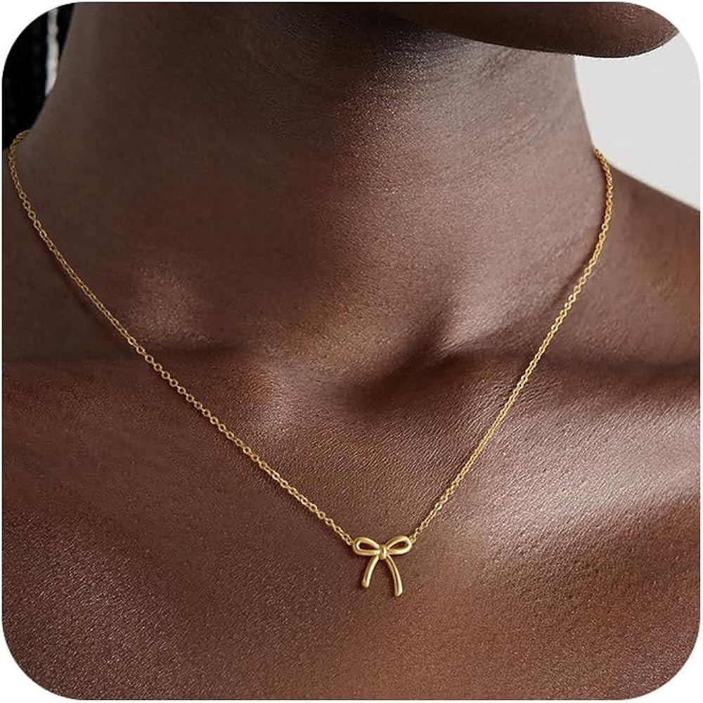 Gold Bow Necklace for Women, 14K Gold Plated Bowknot Pendant Choker Chain Necklace, Small Dainty ... | Amazon (US)