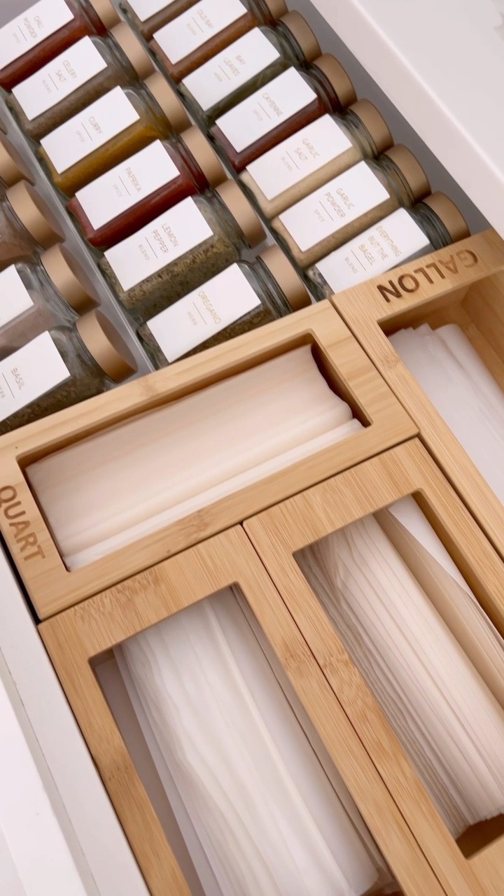 My favorite kitchen drawer 🫶 

Bamboo ziploc organizer, bamboo aluminum foil and plastic wrap organizer and spice jar organization all on sale!

Amazon prime early access sale 

#LTKhome #LTKunder50 #LTKsalealert
