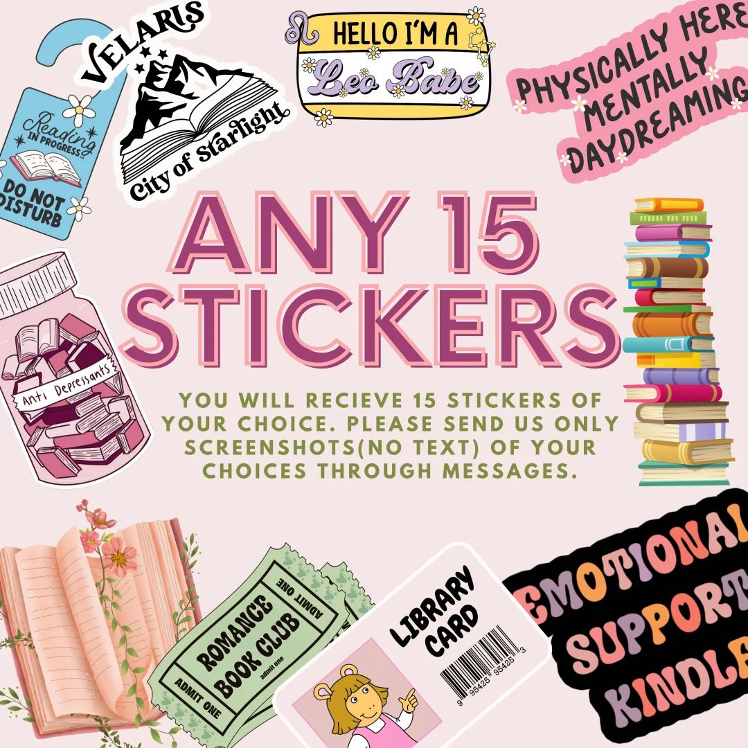 any 15 stickers of YOUR choice Sticker , bookish Sticker , book lover gift , bookish Merch , Kind... | Etsy (US)