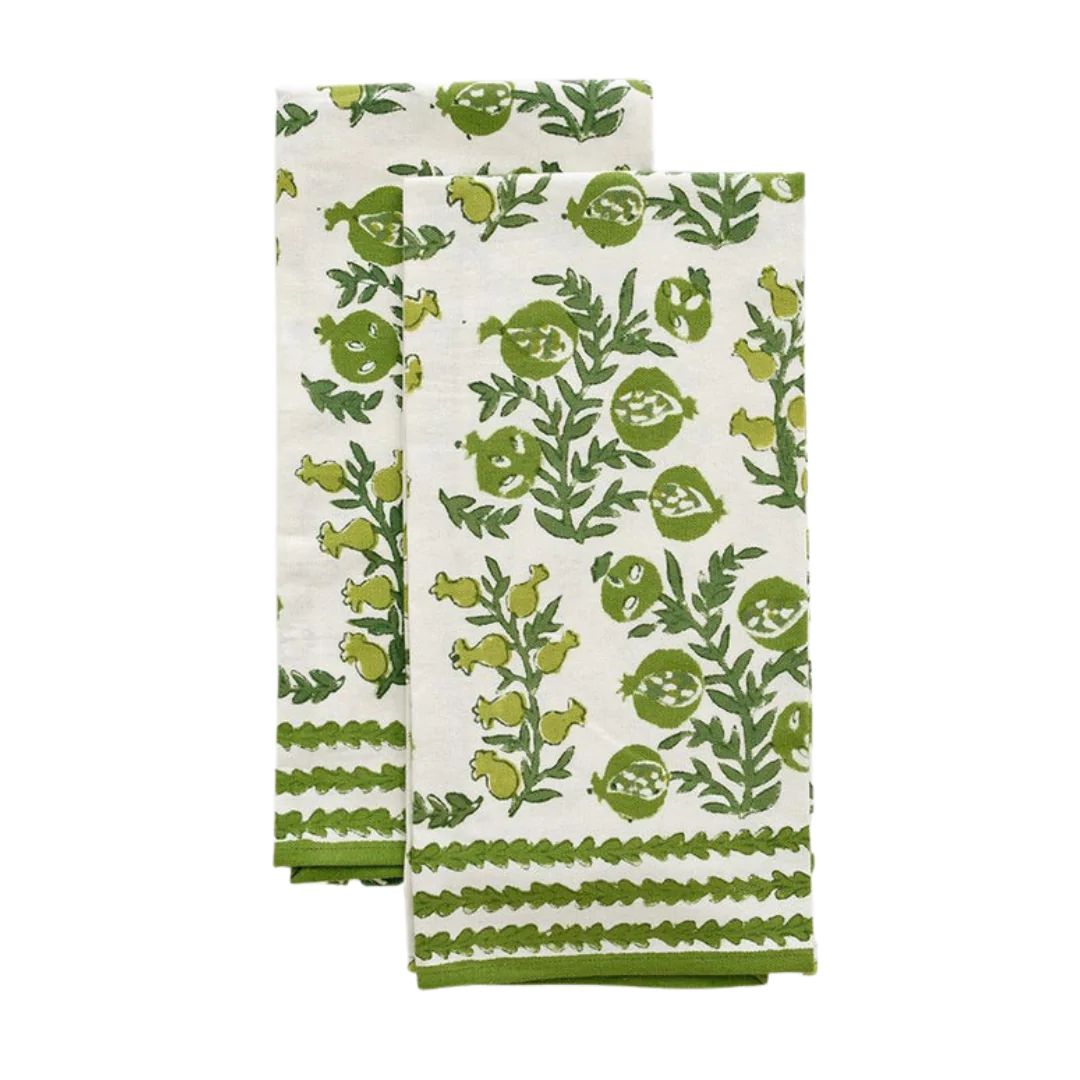 Pom Bells Green Tea Towel Set | Sea Marie Designs