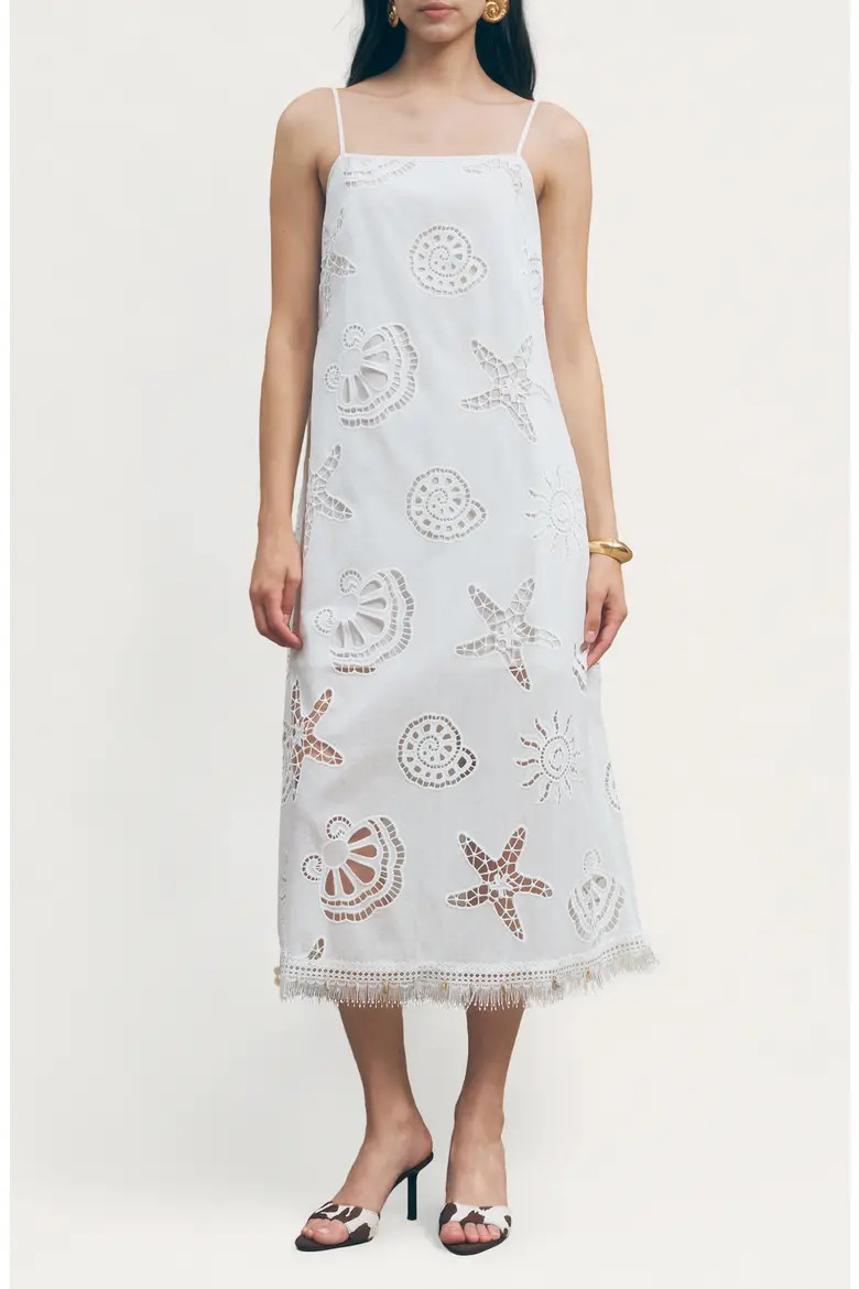 Ciel Cotton Eyelet Fringe Trim Midi Dress (Women) | Nordstrom | Nordstrom