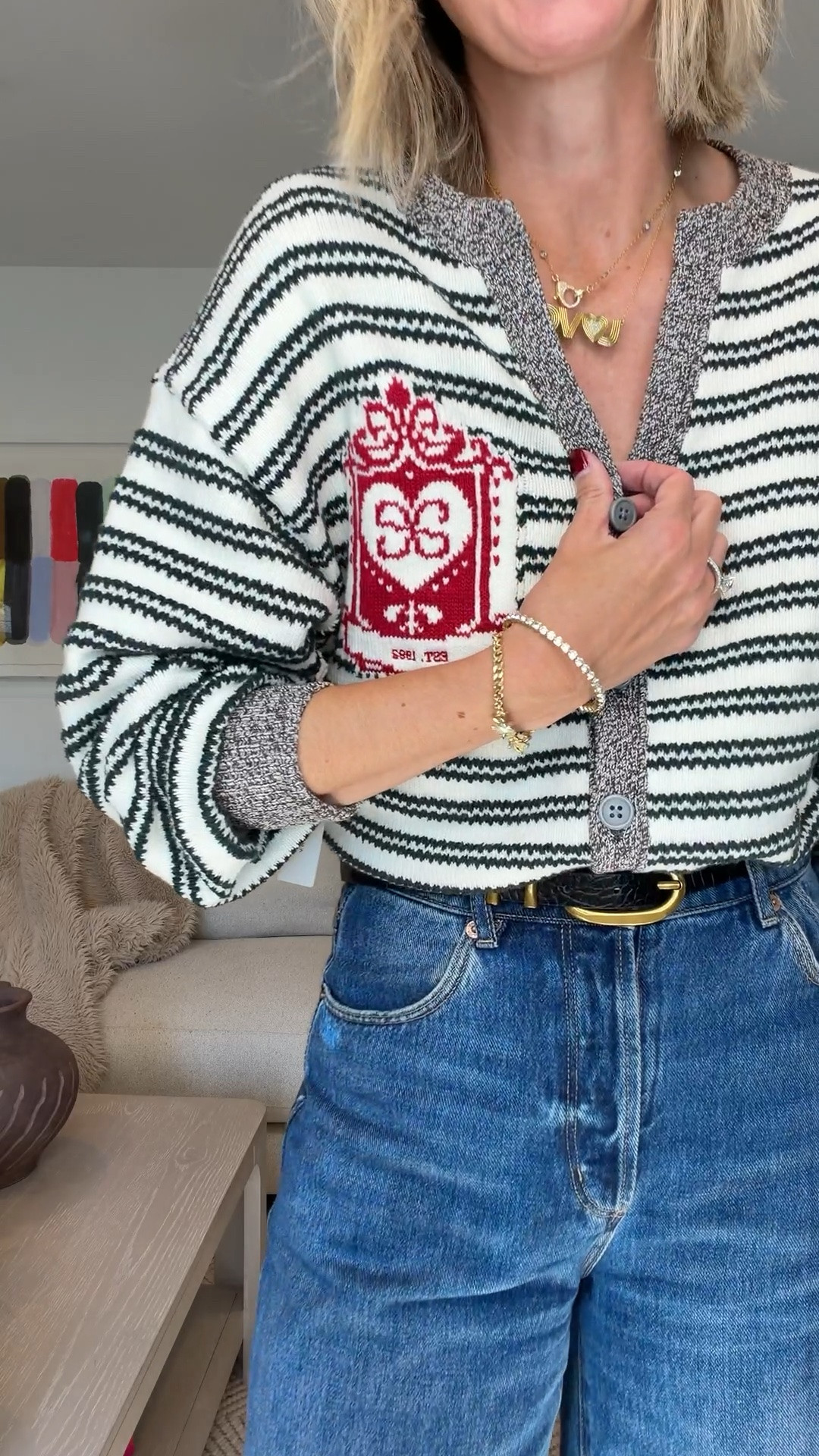 reallllly wanna keep this @Anthropologie cardigan! the stripe + crest. so preppy! 😮‍💨 

love it!!!
