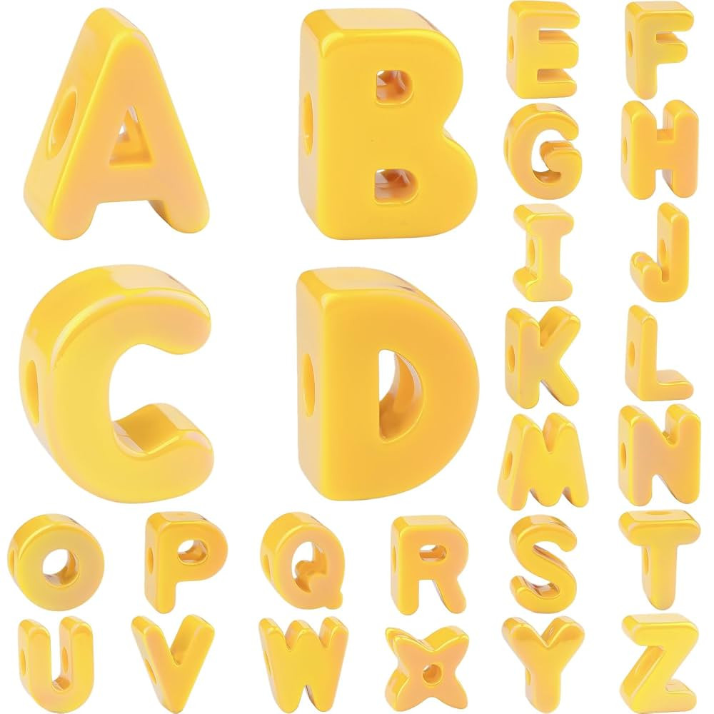 26 Pcs Cute Large Yellow Letter Beads, 20mm Jumbo Square Acrylic Letter Beads, Big Letter Beads f... | Amazon (US)