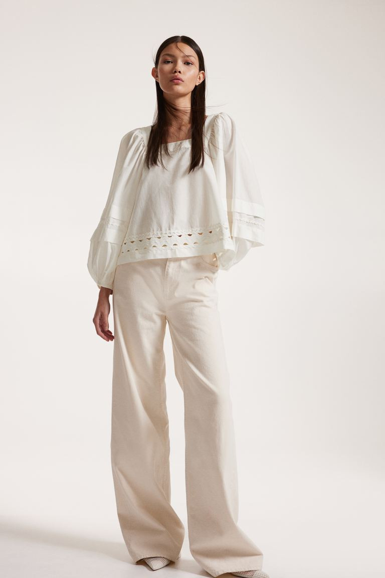 Blouse en coton avec encolure carrée | H&M (FR, IT, ES, PT, BE)