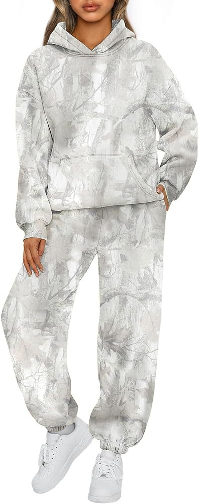 2 Piece Camo Sweatsuits for Women Oversized Maple Leaf Hoodies Sets Graphic Sweatshirts Tracksuit... | Amazon (US)