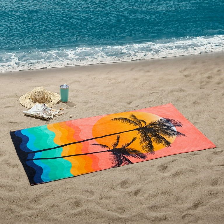 Mainstays Cotton Blend Palm Print Beach Towel, 34" x 64" | Walmart (US)
