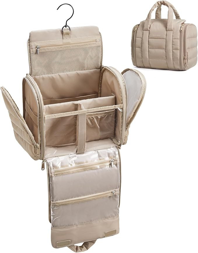 BAGSMART Puffy Travel Makeup Bag, Portable Hanging Toiletry Organizer with Removable Partition, O... | Amazon (US)