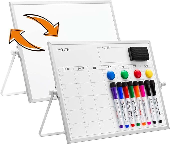 Comix Dry Erase Calendar & White Board, 16 x 12 Inches Double-Sided Magnetic Whiteboard with 8 Ma... | Amazon (US)