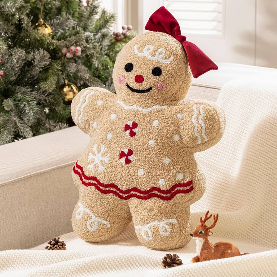 Phantoscope Gingerbread Series Merry Christmas Throw Pillow, Plush Teddy Sherpa Xmas Gingerbread ... | Amazon (US)