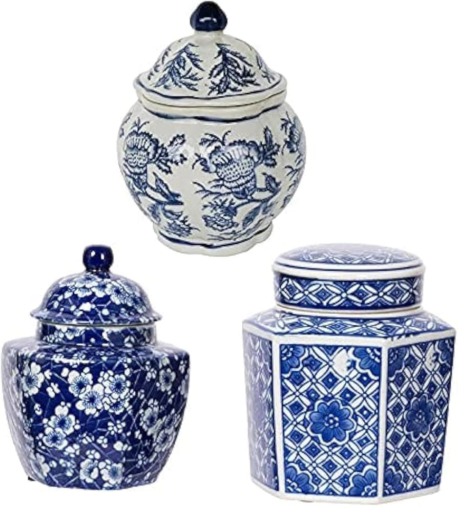 A&B Home Blue and White Vase, Porcelain Ginger Jars for Home Decor, Chinoiserie Vase for Bedroom ... | Amazon (US)
