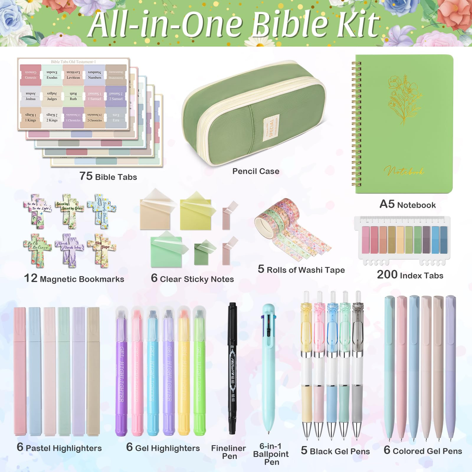 Bible Study Supplies Journaling Kit: Bible Accessories Set with Journal, Pen Case, Tabs, Bookmark... | Amazon (US)