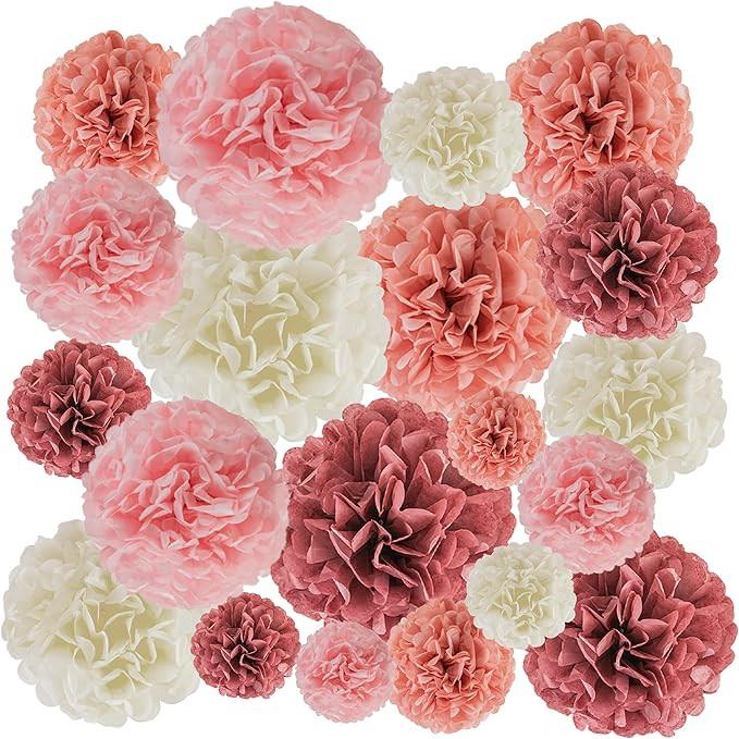 EpiqueOne 20-Piece Paper Pom Poms Party Kit – Tissue Pom Pom Decorations; Birthday Party Decora... | Amazon (US)