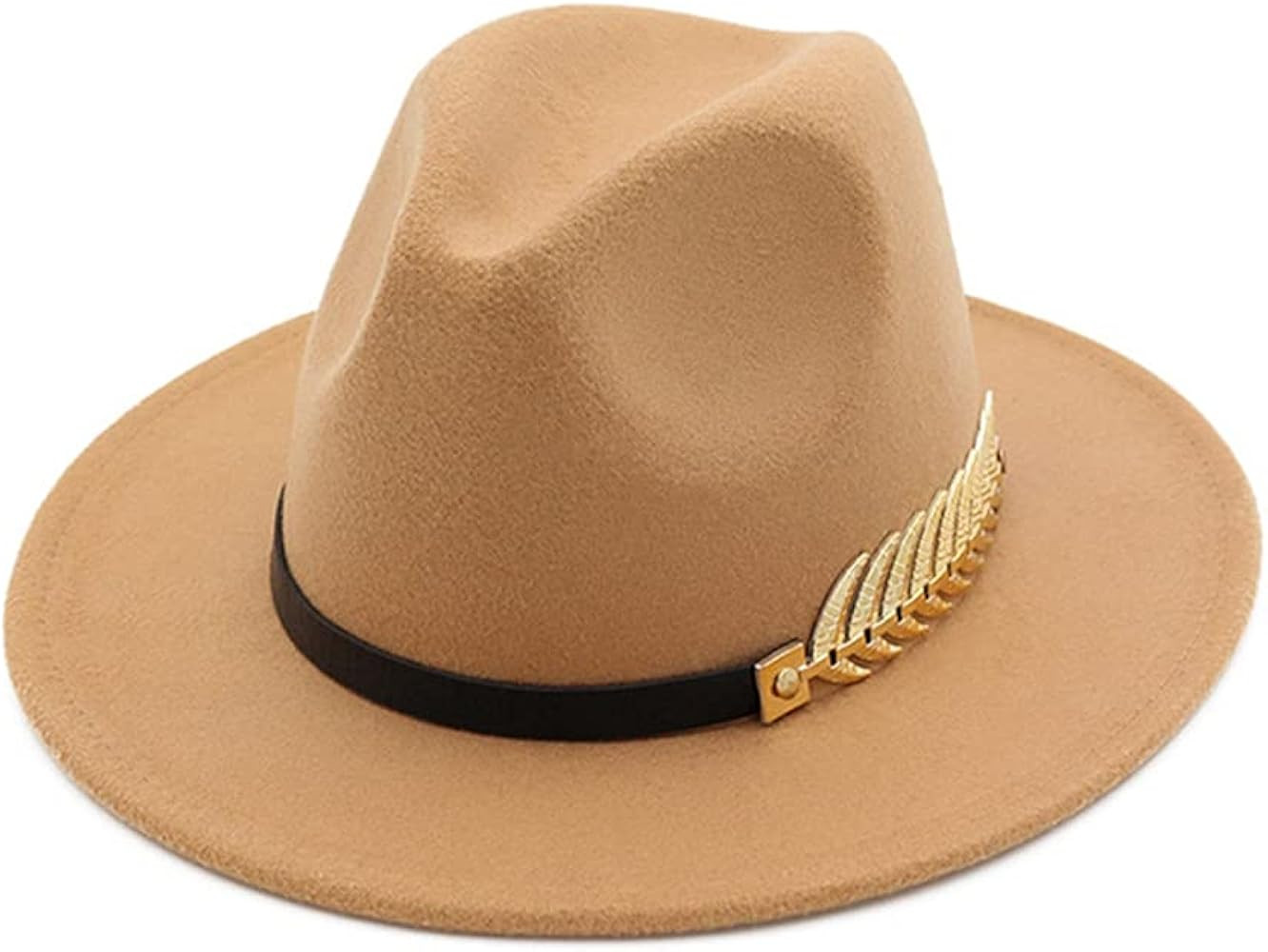 HUDANHUWEI Women's Wide Brim Fedora Panama Hat with Metal Belt Buckle | Amazon (US)
