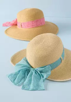 Crown & Ivy™ Sewing Down South x Crown & Ivy™ Legare Raffia Hat with Printed Ribbon | Belk