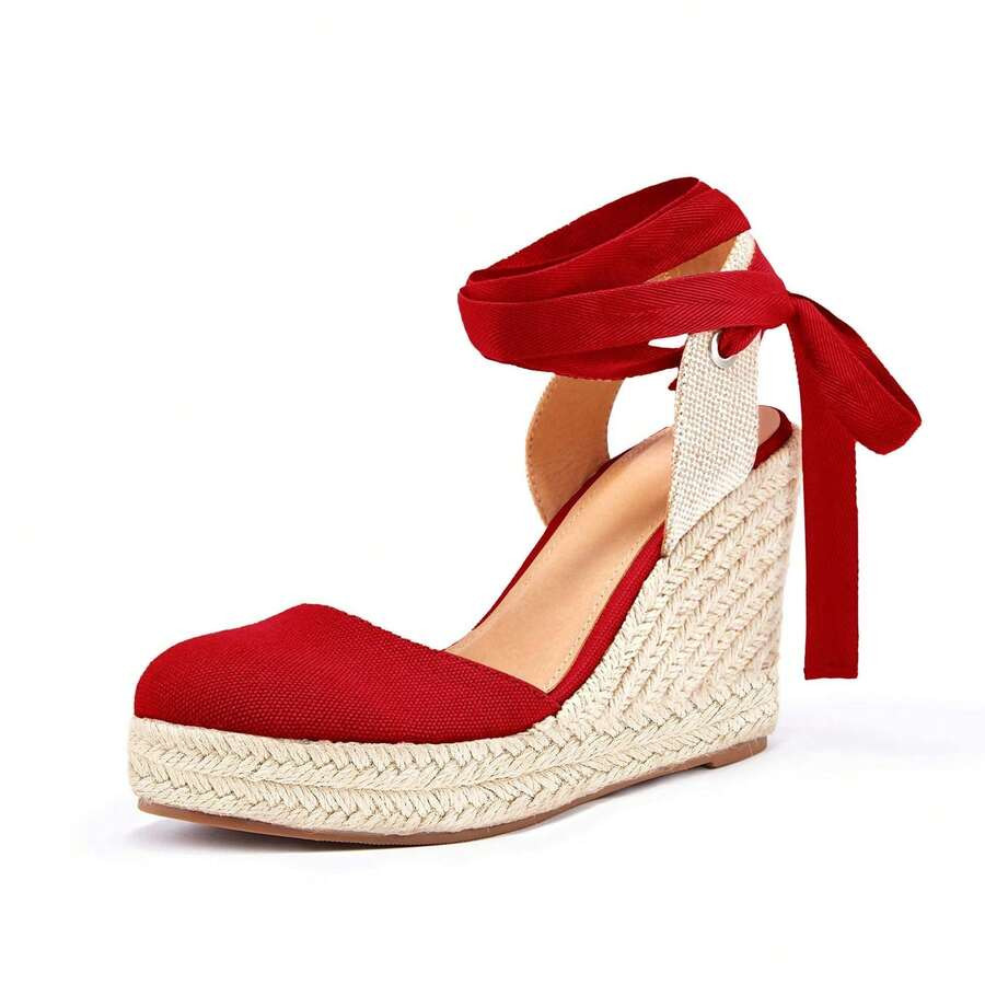 LocalWomen's Espadrille Wedge Sandals Closed Toe Lace Up Platform Ankle Wrap Summer Casual Shoes | SHEIN