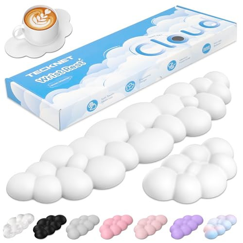 TECKNET Cloud Keyboard Wrist Rest Set, Cloud Wrist Rest with Non-Slip Base, PU Leather Wrist Pad for Keyboard with Ergonomic Memory Foam for Computer Laptop Office Gaming and Pain Relief, White | Amazon (US)