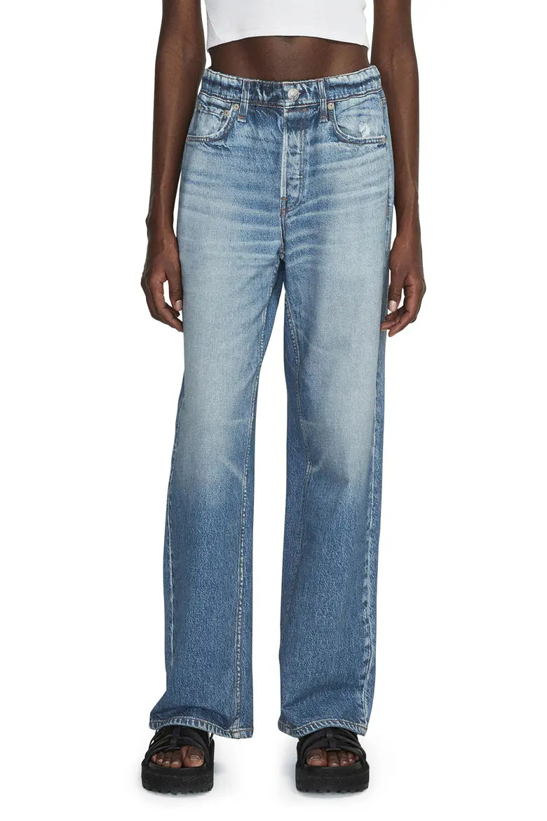 rag & bone Miramar Wide Leg Cotton Terry Sweatpant Jeans in Scarlet Light at Nordstrom, Size Small | Nordstrom