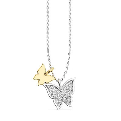 GILDED 1/10 CTTW Lab Grown Diamond Butterfly Charm Pendant in 925 Sterling Silver & 14KT Gold Plated, 18" Chain | Target