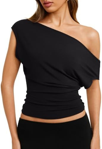 REORIA Womens Cinched Waist Off The Shoulder Tops Dolman Sleeve Banded Bottom Tee Shirts Casual L... | Amazon (US)