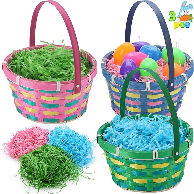 JOYIN Easter Basket 3 Pcs Woven Goodie Gift Basket with Handle and Grass for Easter Egg Hunt Fill... | Amazon (US)