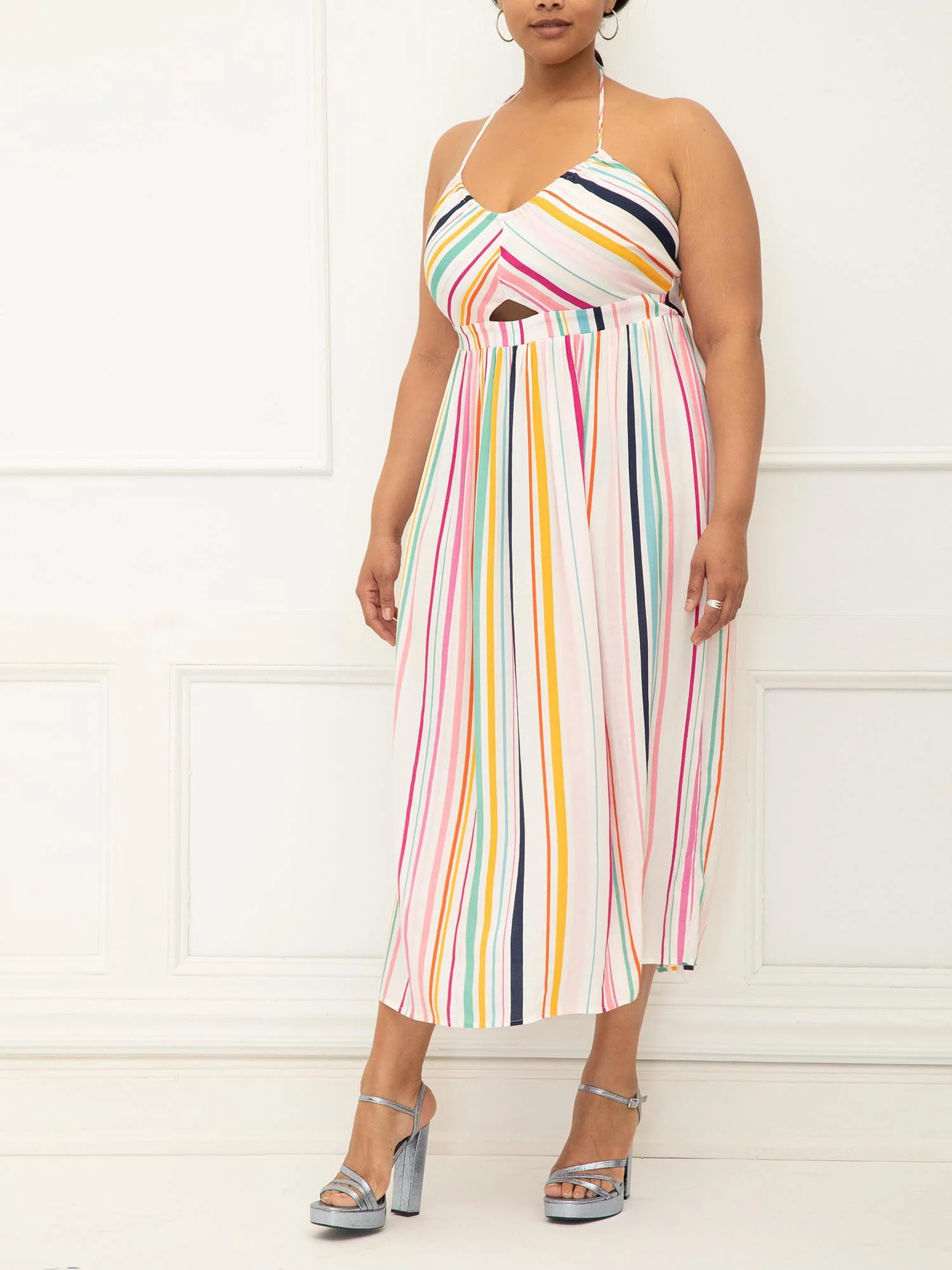 ELOQUII Elements Women's Plus Tie Neck Dress With Smocked Back - Walmart.com | Walmart (US)