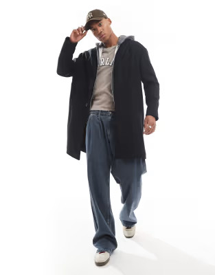 Pull&Bear overcoat in black | ASOS (Global)