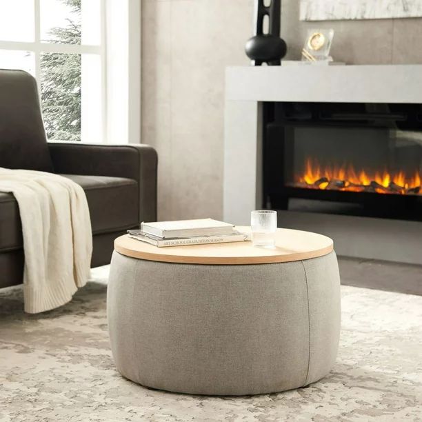 Modern Round Storage Ottoman with Wooden Top Work as End Coffee Table Cover, 2 in 1 Function,Perf... | Walmart (US)