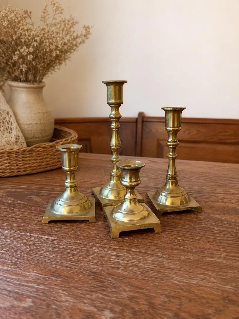Vintage Solid Brass Candlestick Holders | Mixed Height Taper Holders (Set of 4) | Etsy (Global)
