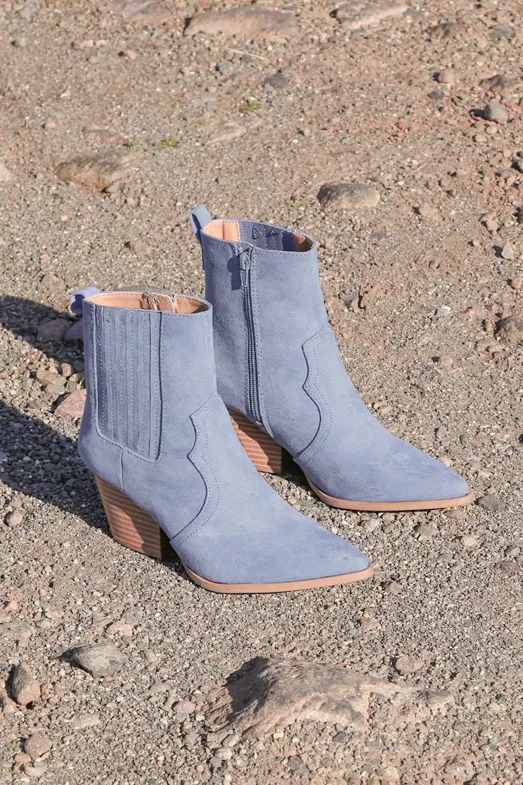 Vancy Ocean Blue Suede Pointed-Toe Mid-Calf Boots | Lulus (US)