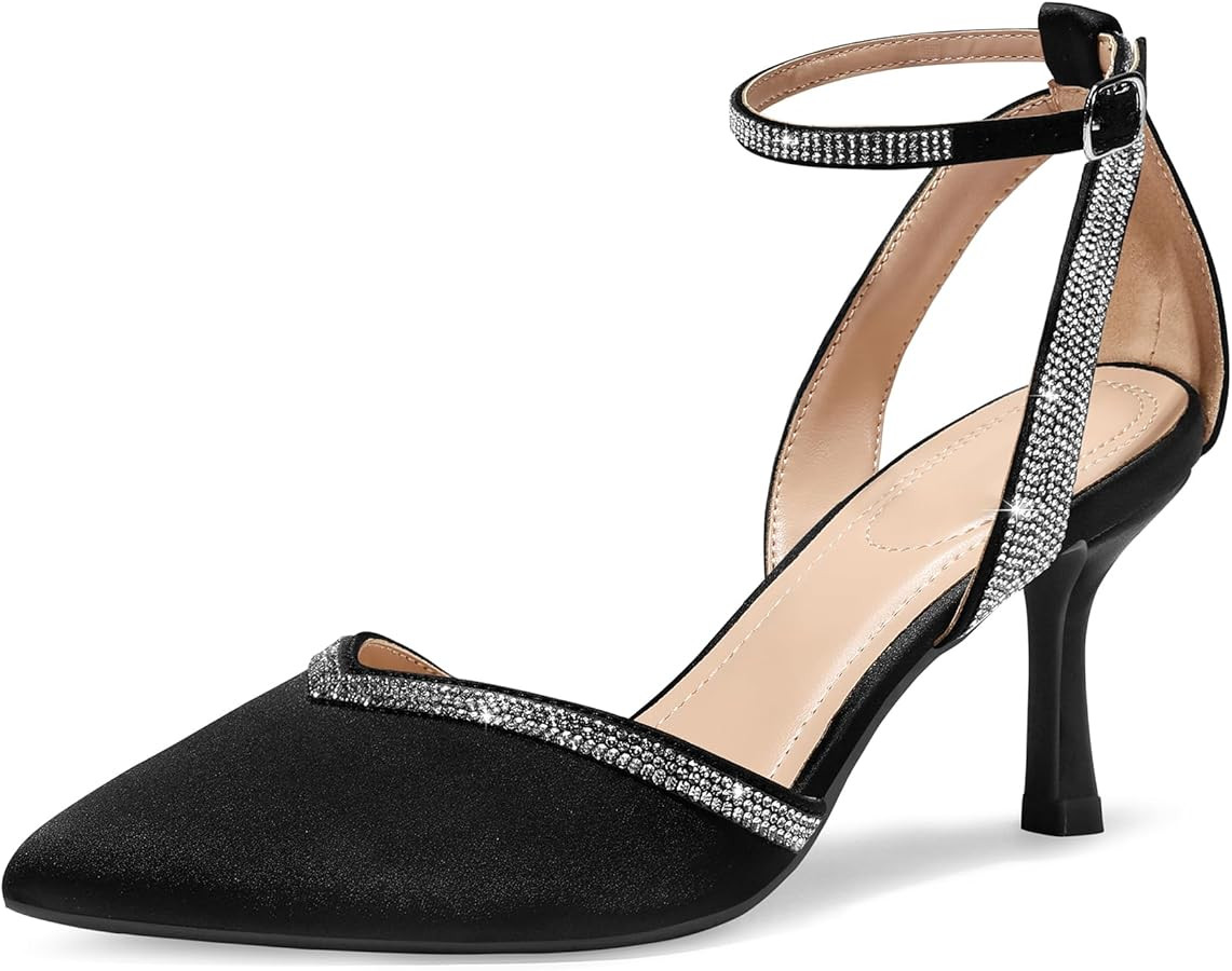 mysoft Women's Pumps Shoes Pointed Toe Kitten Low Heels Stiletto Ankle Strap Closed Toe Wedding P... | Amazon (US)