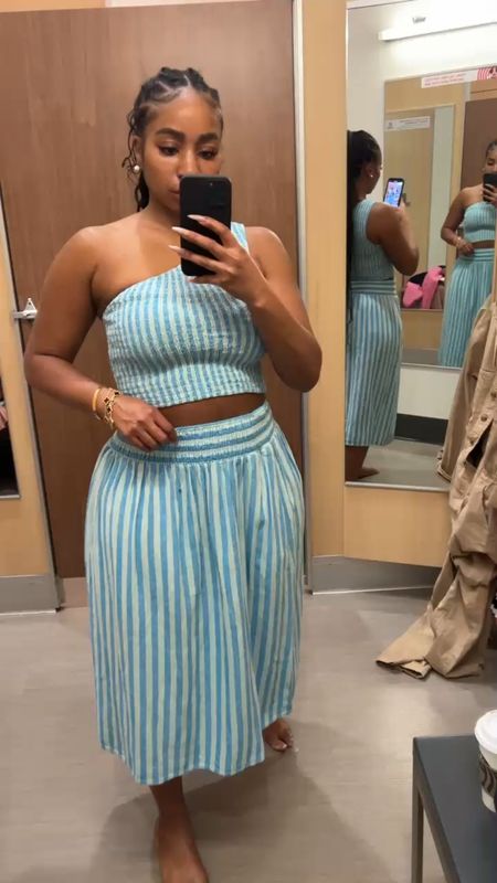 $45 Striped one shoulder skirt set! Can’t wait to wear this spring and summer!

#LTKstyletip #LTKfindsunder50 #LTKSeasonal