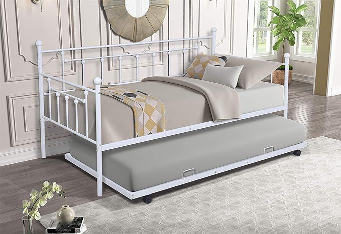Daybed with A Trundle Twin Size,Daybed Metal Frame with Pullout Trundle for Kids Teens and Adults... | Amazon (US)