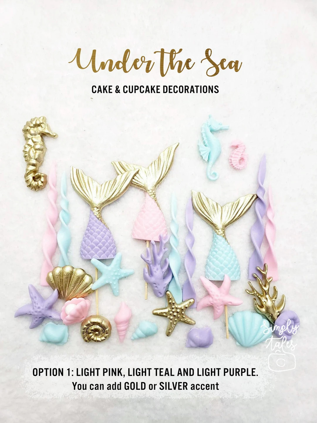 27 edible fondant Under the Sea Sea Shells cupcake toppers, Mermaid Tails, Beach wedding, Girl bo... | Etsy (US)