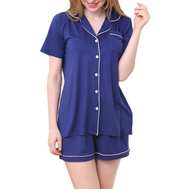 Doublju Women's Short Sleeve Button Down Pajama Sleepwear 2 pcs Set (Plus Size Available) - Walma... | Walmart (US)