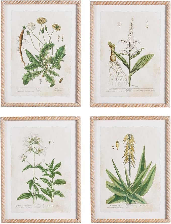 MY SWANKY HOME Vintage Style Soft Botanical Flower Prints Set of 4 Twisted Wood Frame 23 in | Amazon (US)