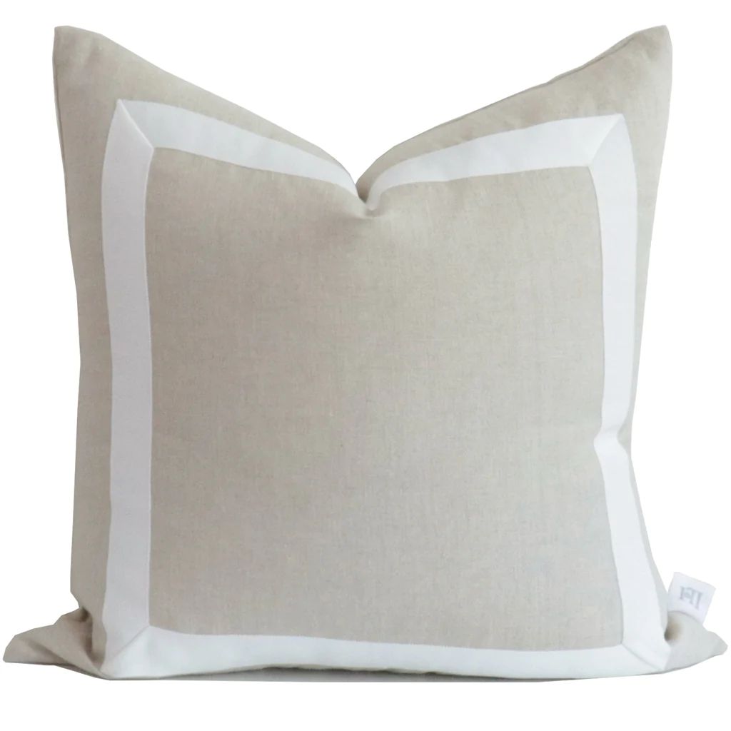 Dune Organic Linen Pillow Cover with White Ribbon Trim | Lo Home by Lauren Haskell Designs