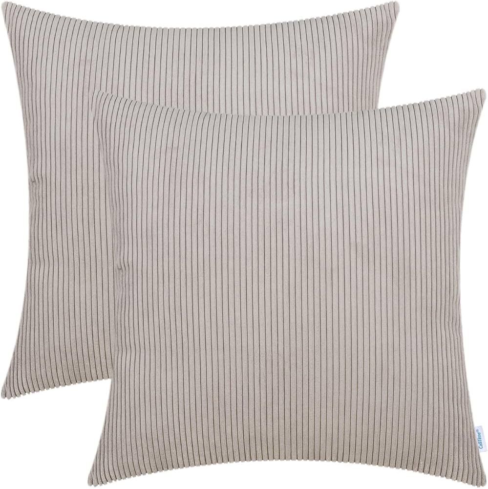 CaliTime Pack of 2 Cozy Throw Pillow Covers Cases for Couch Bed Sofa Ultra Soft Corduroy Striped ... | Amazon (US)